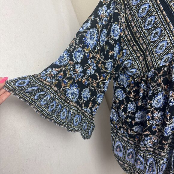 Free People Moonlight Dance Dress Size Med Blue Tunic flare sleeves boho - Picture 2 of 8